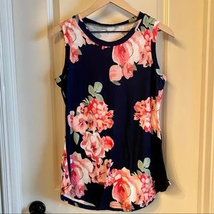 Navy/Pink Floral Women’s Tank Top (S)